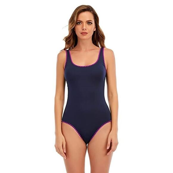 Lucky Brand L121618 Navy Spring Romantic Shell Stitch One-Piece Swimsuit Size M - Picture 1 of 11
